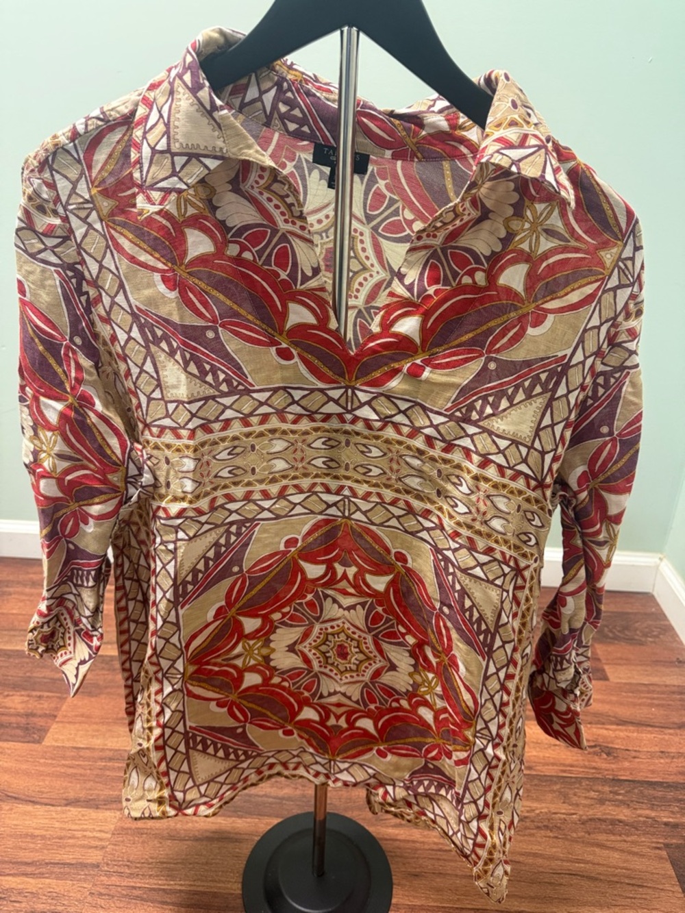 Talbots Beige, Red and Purple Printed Long Sleeve Blouse